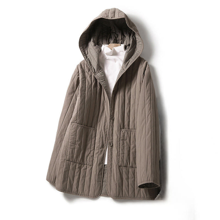 Buddha Stones Cord Design Quilting Women's Long Sleeve Cotton Hoodie Jacket With Pocket - Tan - US8-10,UK/AU12-14,EU40-42 (2XL) - image 0