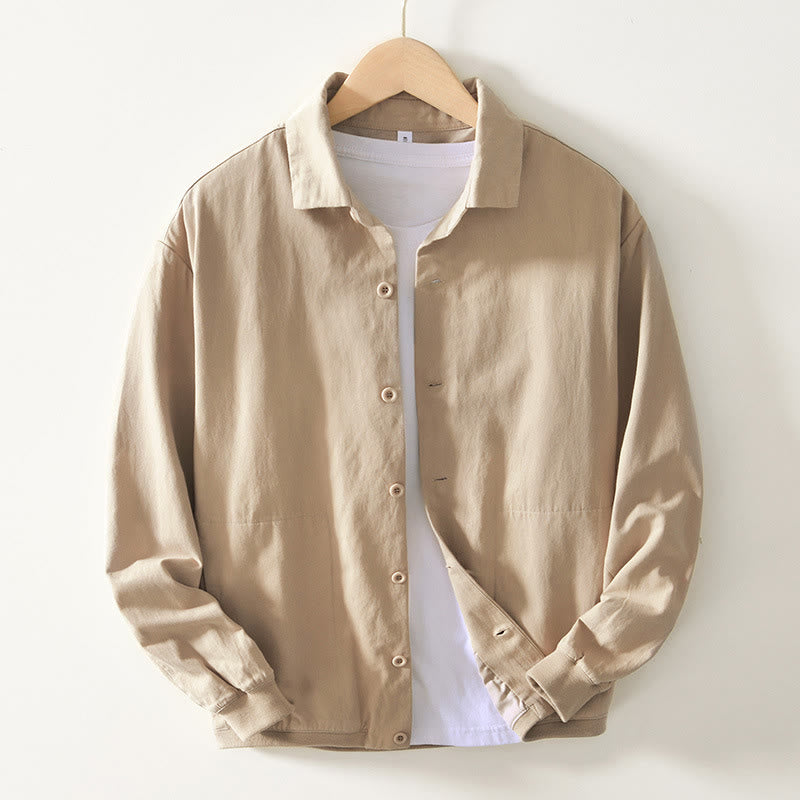 Buddha Stones Fall Solid Long Sleeve Buttons Down Men Cotton Shirt With Pockets - Bisque - US/UK/AU42,EU52 (3XL) - image 0