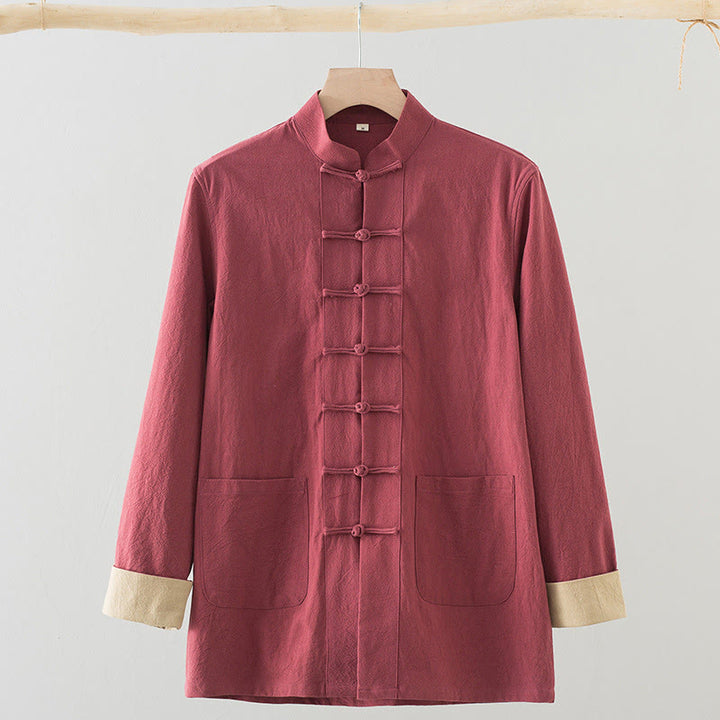 Buddha Stones Solid Long Sleeve Frog-Button Design Cotton Men's Shirt - FireBrick - US/UK/AU44,EU54 (4XL) - image 13