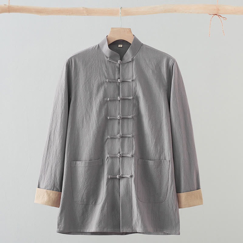 Buddha Stones Solid Long Sleeve Frog-Button Design Cotton Men's Shirt - DarkGray - US/UK/AU44,EU54 (4XL) - image 11