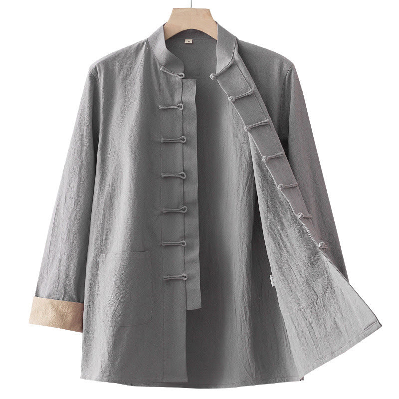 Buddha Stones Solid Long Sleeve Frog-Button Design Cotton Men's Shirt - image 12