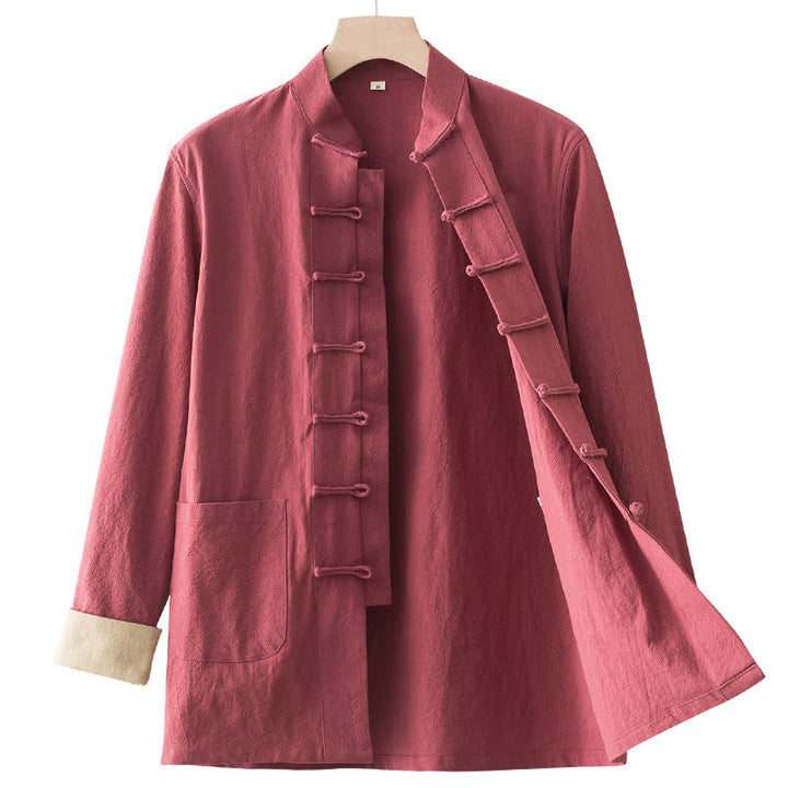 Buddha Stones Solid Long Sleeve Frog-Button Design Cotton Men's Shirt - image 14