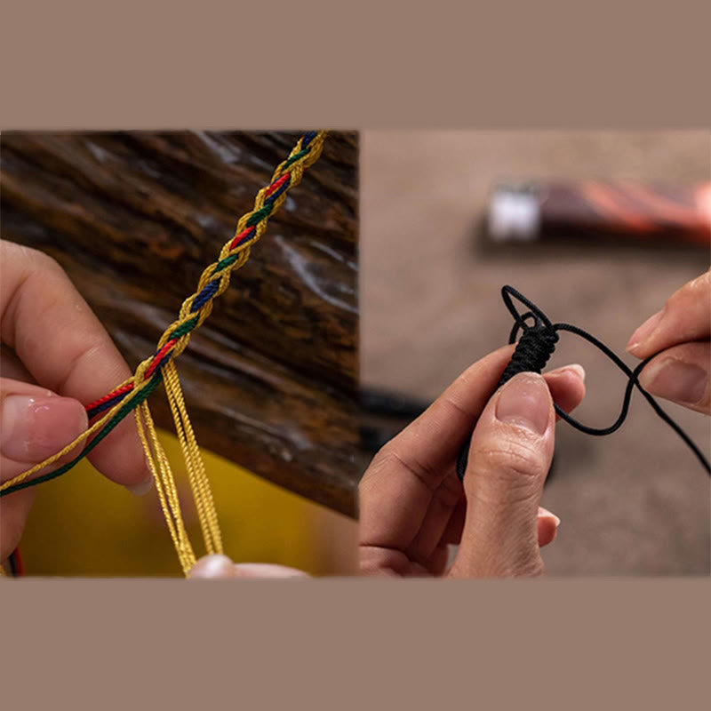 Buddha Stones Handcrafted Tibetan Nine-eye Dzi Bead Protection Rope Bracelet - image 4