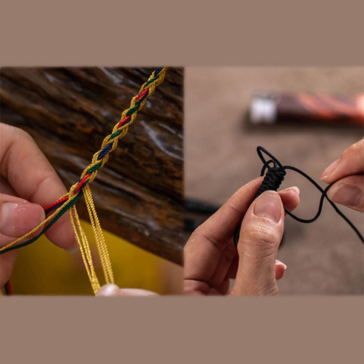 Buddha Stones Handcrafted Tibetan Nine-eye Dzi Bead Protection Rope Bracelet - image 4