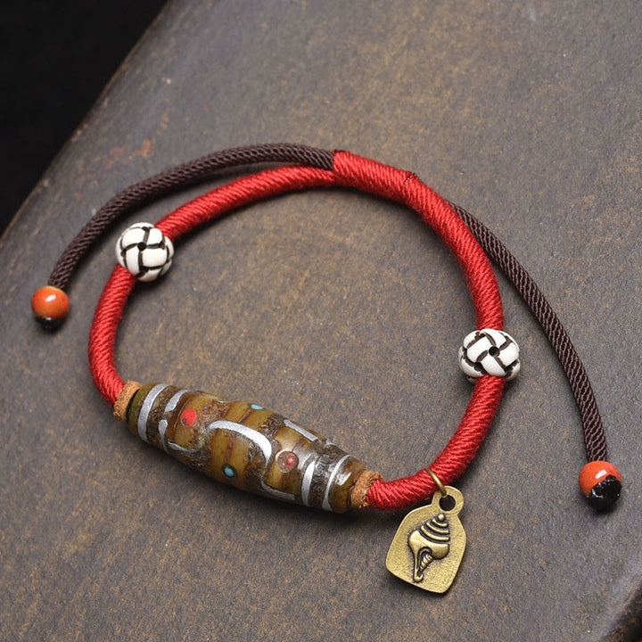 Buddha Stones Handcrafted Tibetan Nine-eye Dzi Bead Protection Rope Bracelet - Red Rope & Nine-Eye Dzi Bead (Wrist Circumference: 16-20cm) - image 5