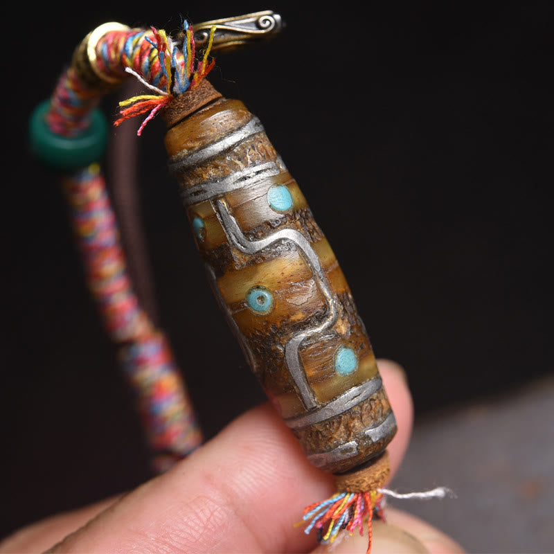 Buddha Stones Handcrafted Tibetan Nine-eye Dzi Bead Protection Rope Bracelet - image 1