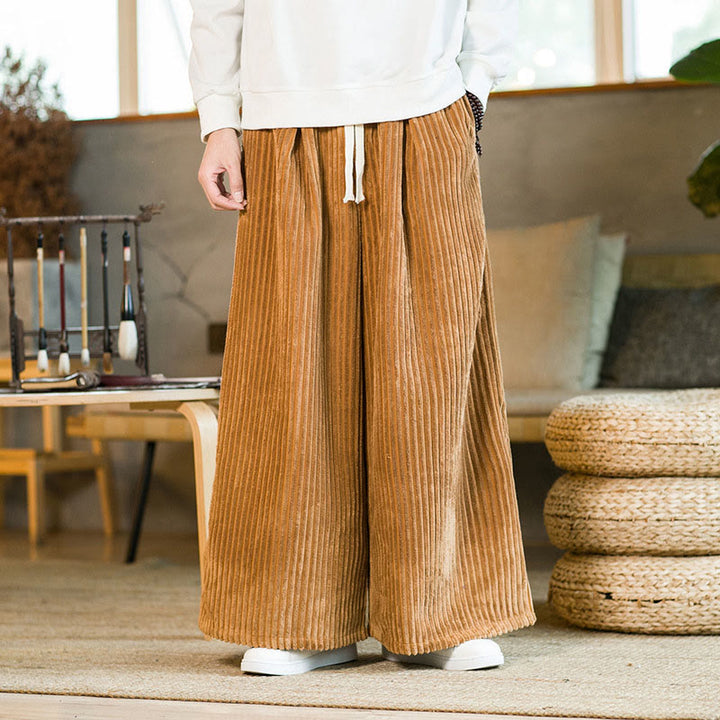 Buddha Stones Commute Plain Drawstring Men's Wide Leg Cotton Corduroy Pants With Pockets - Goldenrod - US/UK/AU46,EU56 (5XL) - image 6