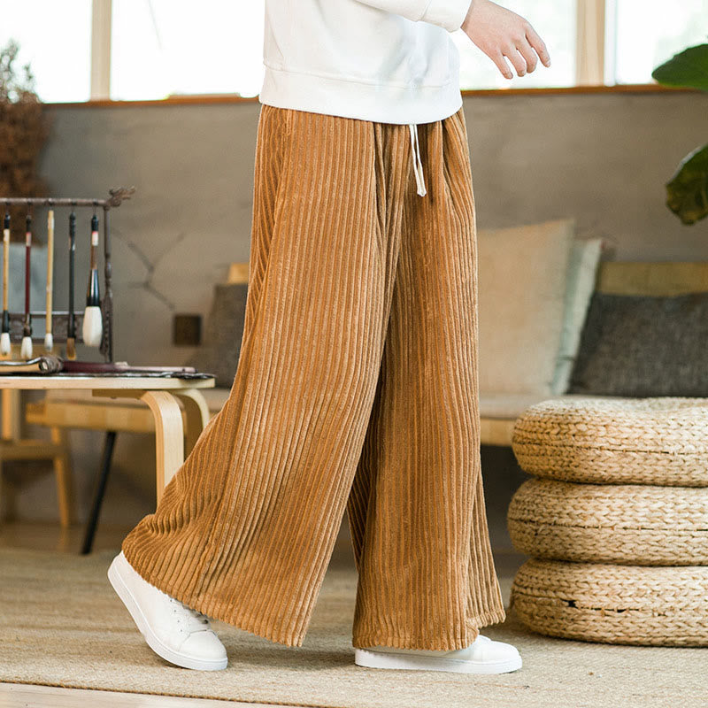 Buddha Stones Commute Plain Drawstring Men's Wide Leg Cotton Corduroy Pants With Pockets - image 11