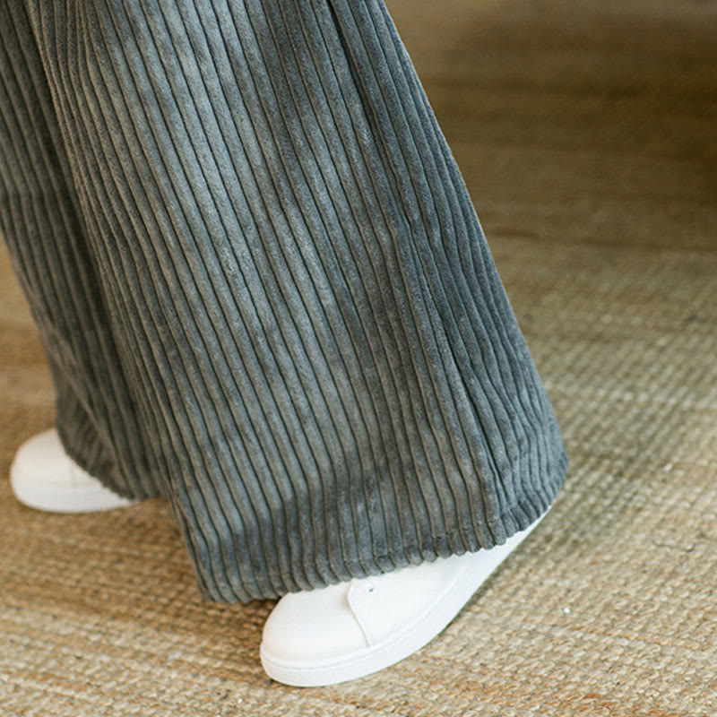 Buddha Stones Commute Plain Drawstring Men's Wide Leg Cotton Corduroy Pants With Pockets - image 27