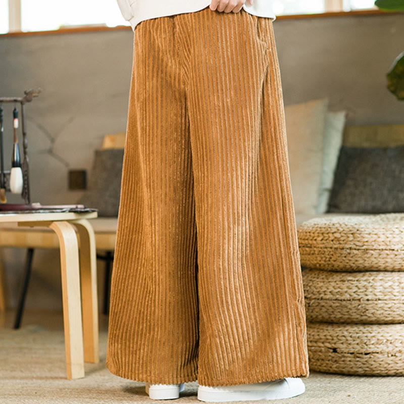 Buddha Stones Commute Plain Drawstring Men's Wide Leg Cotton Corduroy Pants With Pockets - image 8
