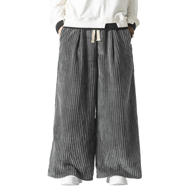 Buddha Stones Commute Plain Drawstring Men's Wide Leg Cotton Corduroy Pants With Pockets - image 28