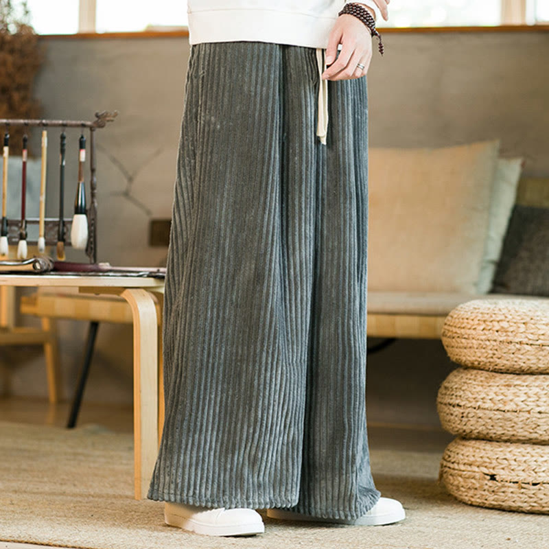Buddha Stones Commute Plain Drawstring Men's Wide Leg Cotton Corduroy Pants With Pockets - image 23