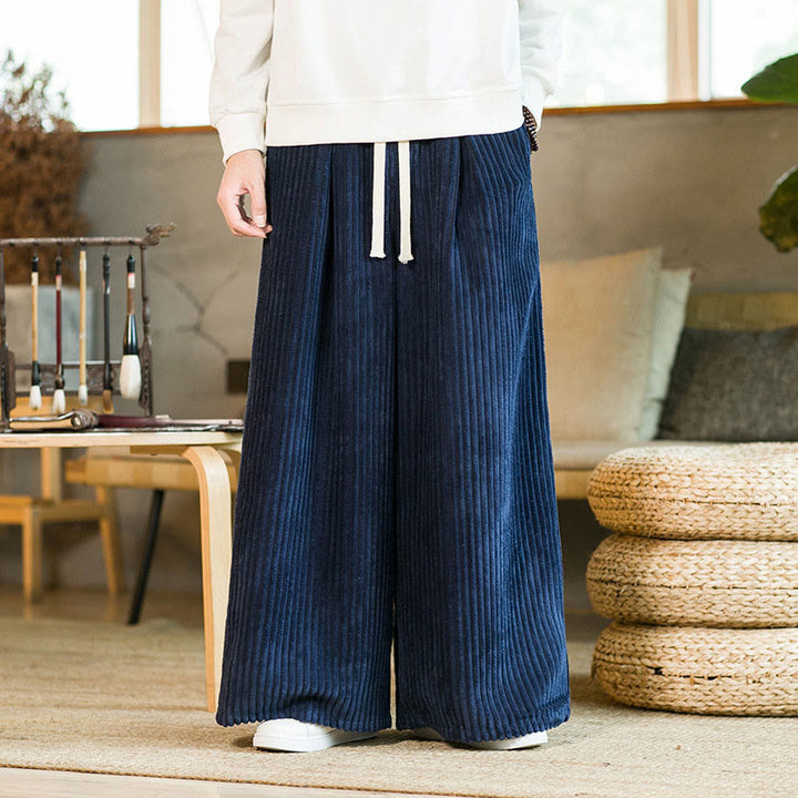 Buddha Stones Commute Plain Drawstring Men's Wide Leg Cotton Corduroy Pants With Pockets - DarkBlue - US/UK/AU46,EU56 (5XL) - image 12