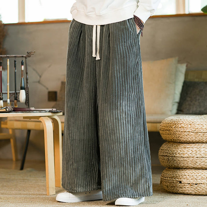 Buddha Stones Commute Plain Drawstring Men's Wide Leg Cotton Corduroy Pants With Pockets - image 19