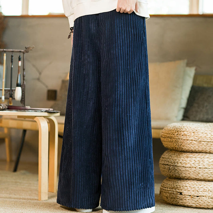 Buddha Stones Commute Plain Drawstring Men's Wide Leg Cotton Corduroy Pants With Pockets - image 14