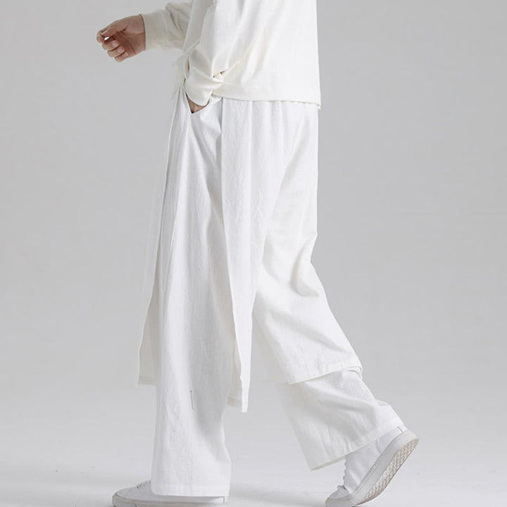 Buddha Stones Plain Patchwork Design Men's Cotton Pants With Pockets - White - US/UK/AU46,EU56 (5XL) - image 19
