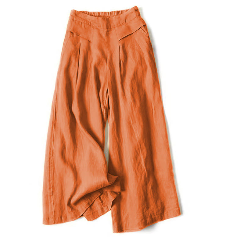 Buddha Stones Plain Color Cotton Linen High Waist Wide Leg Pants With Pockets - Orange - US16,UK/AU20,EU48 (3XL) - image 20