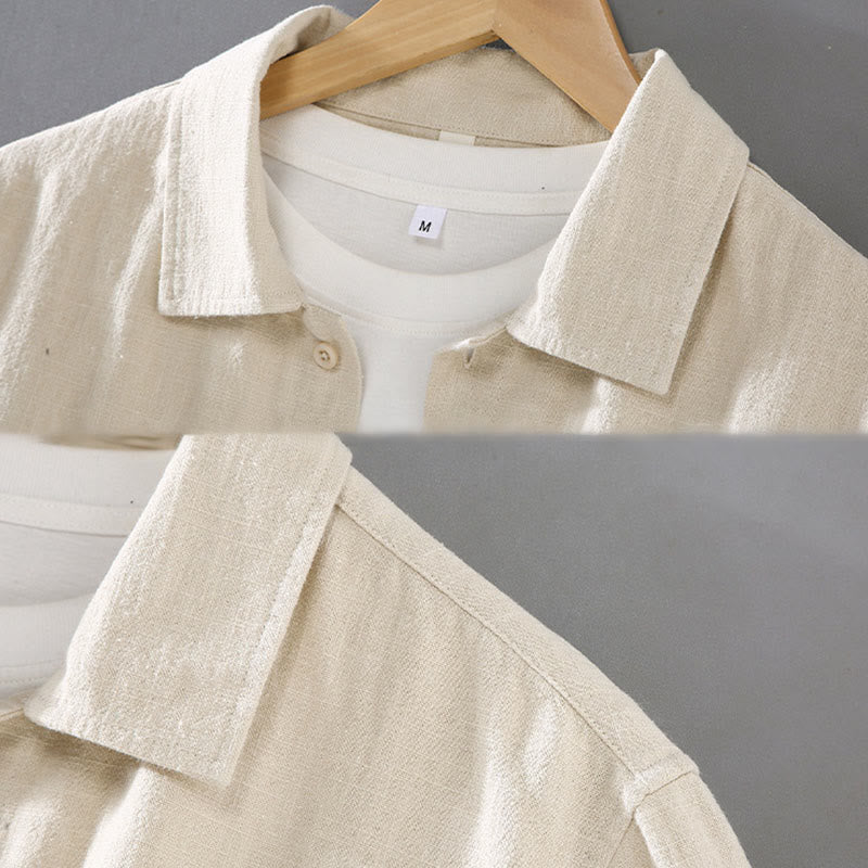 Buddha Stones Solid Color Long Sleeve Buttons Shirt Men Ramie Cotton Clothing With Pockets - image 3