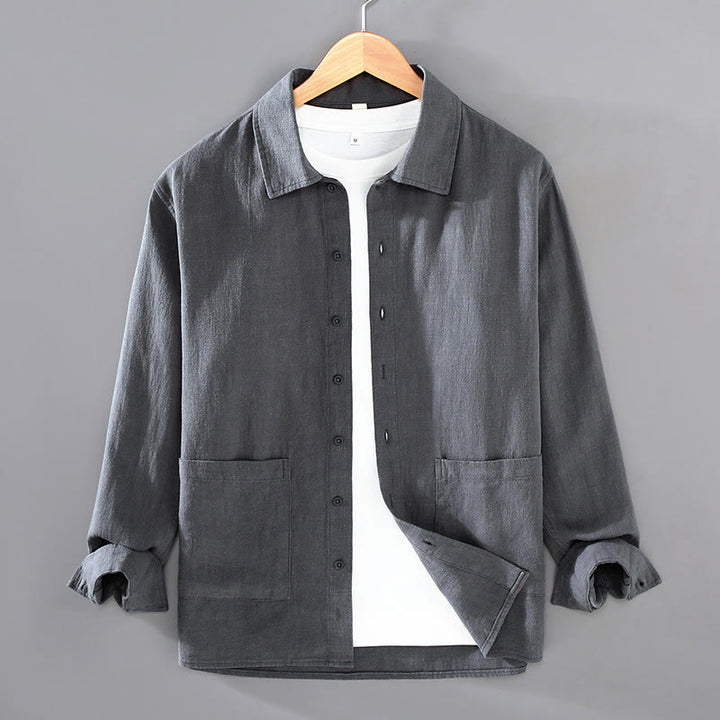 Buddha Stones Solid Color Long Sleeve Buttons Shirt Men Ramie Cotton Clothing With Pockets - SlateGray - US/UK/AU42,EU52 (3XL) - image 8