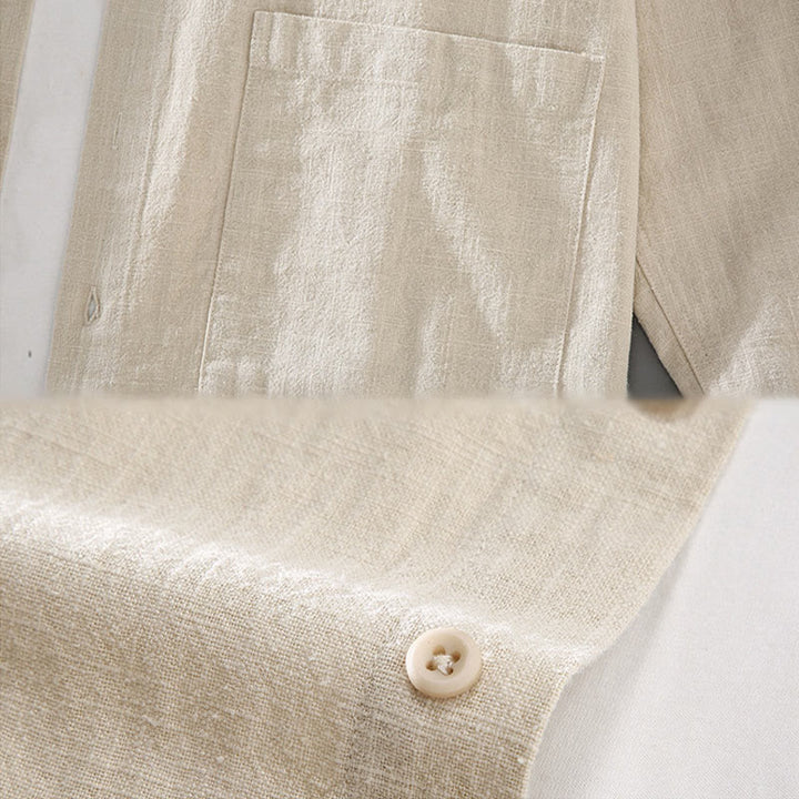 Buddha Stones Solid Color Long Sleeve Buttons Shirt Men Ramie Cotton Clothing With Pockets - image 4