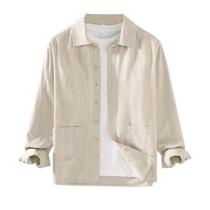 Buddha Stones Solid Color Long Sleeve Buttons Shirt Men Ramie Cotton Clothing With Pockets - image 6