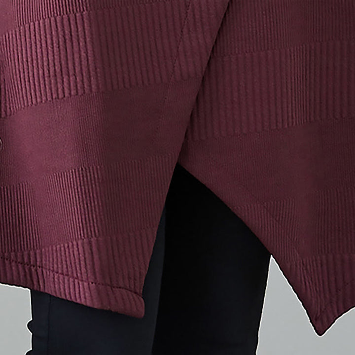 Buddha Stones Winter Irregular Hem Design Mock Neck Cotton Long Sleeve Midi Dress With Pockets - image 9