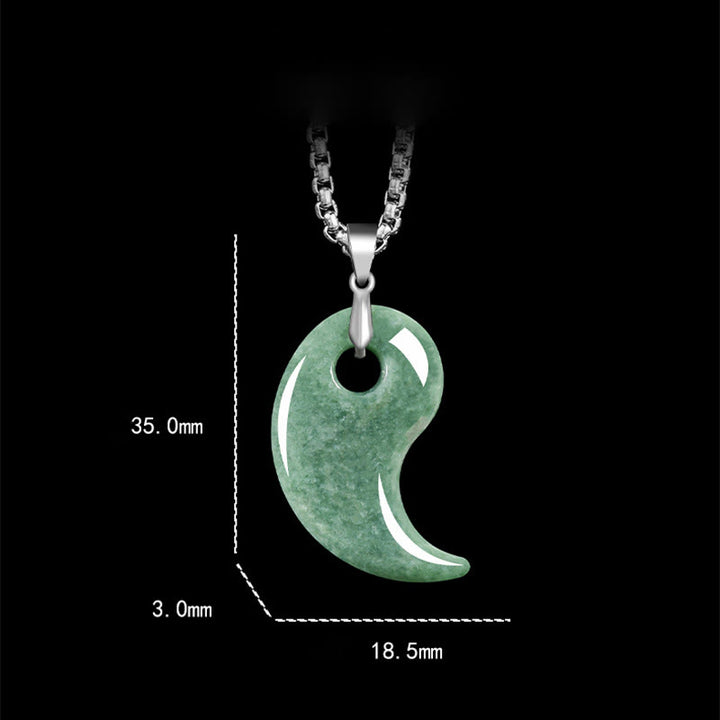 Buddha Stones 925 Sterling Silver Teardrop Design Jade Titanium Steel Chain Necklace Luck Pendant - image 2