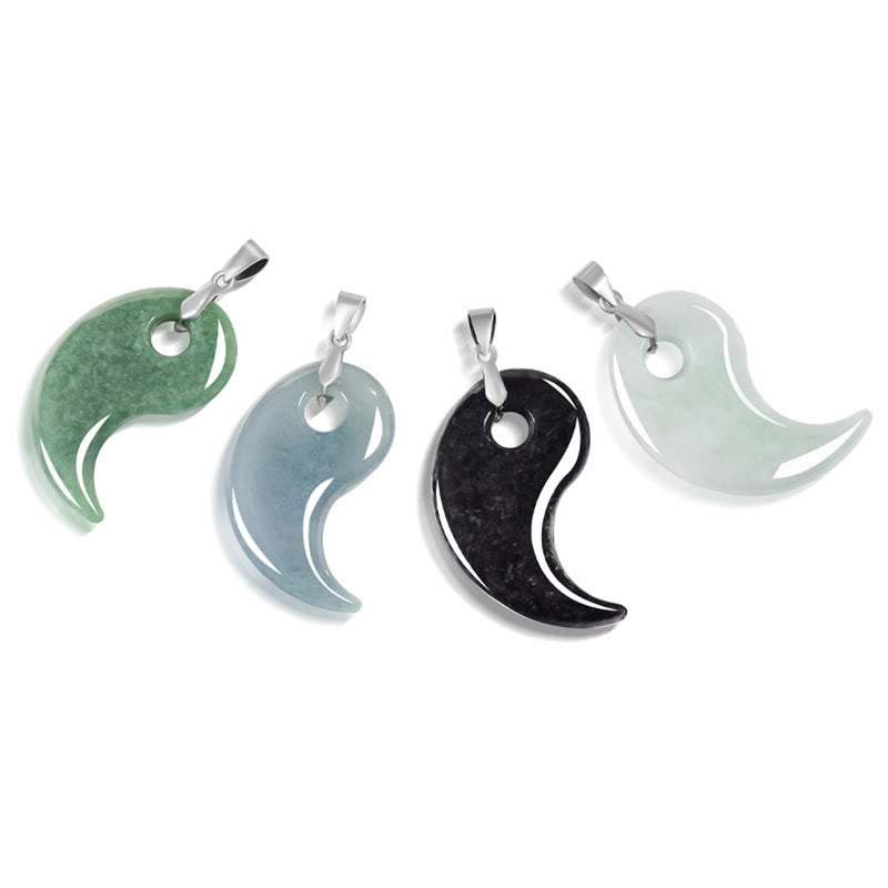 Buddha Stones 925 Sterling Silver Teardrop Design Jade Titanium Steel Chain Necklace Luck Pendant - image 11