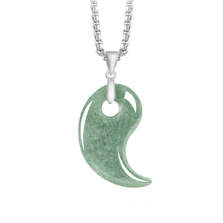 Buddha Stones 925 Sterling Silver Teardrop Design Jade Titanium Steel Chain Necklace Luck Pendant - MediumSeaGreen - Jade - image 0