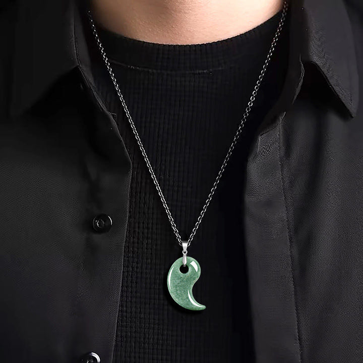 Buddha Stones 925 Sterling Silver Teardrop Design Jade Titanium Steel Chain Necklace Luck Pendant - image 3