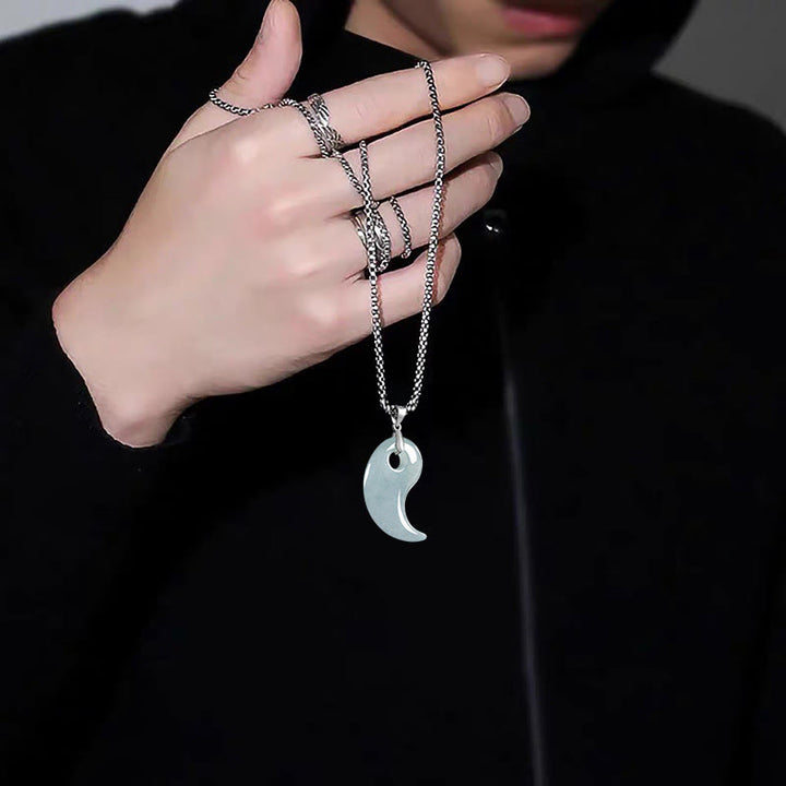 Buddha Stones 925 Sterling Silver Teardrop Design Jade Titanium Steel Chain Necklace Luck Pendant - image 9