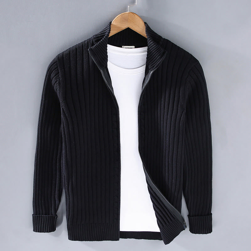 Buddha Stones Spring Plain Zipper Design Cotton Men's Long Sleeve Mock Neck Jacket - Black - US/UK/AU42,EU52 (3XL) - image 9