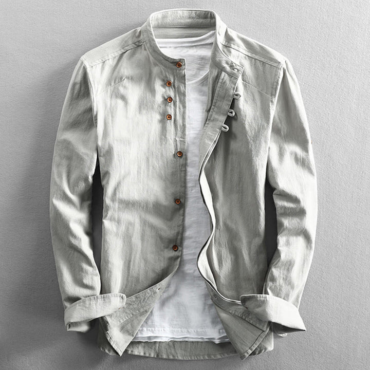 Buddha Stones Men's Slim Fit Design Stand Collar Crew Neck Long Sleeve Cotton Linen Shirt - WhiteSmoke - US/UK/AU50,EU60 (7XL) - image 12