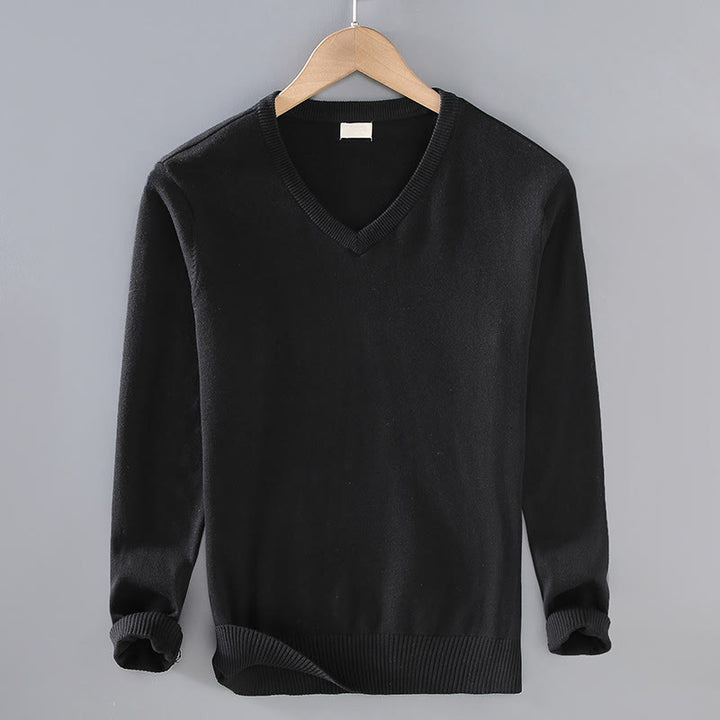 Buddha Stones Solid Color V-Neck Cotton Simple Design Men's Long Sleeve Sweater - Black - US/UK/AU42,EU52 (3XL) - image 9