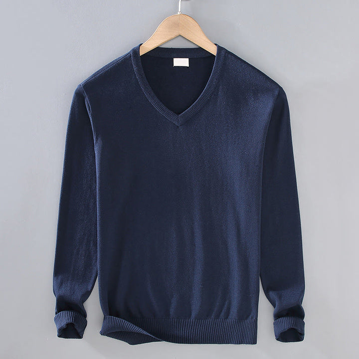 Buddha Stones Solid Color V-Neck Cotton Simple Design Men's Long Sleeve Sweater - MidnightBlue - US/UK/AU42,EU52 (3XL) - image 10