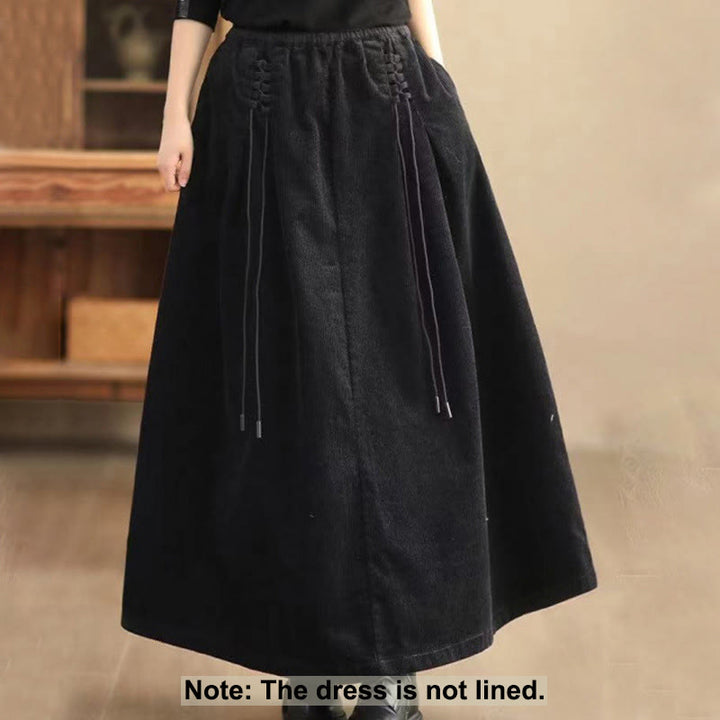 Buddha Stones Women's Plain Cotton Corduroy 7-8 Length Skirt With Pockets - image 6
