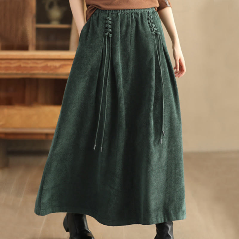 Buddha Stones Women's Plain Cotton Corduroy 7-8 Length Skirt With Pockets - DarkGreen - US12,UK/AU16,EU44 (2XL) - image 0