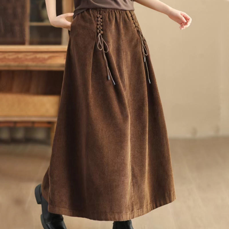 Buddha Stones Women's Plain Cotton Corduroy 7-8 Length Skirt With Pockets - SaddleBrown - US12,UK/AU16,EU44 (2XL) - image 8