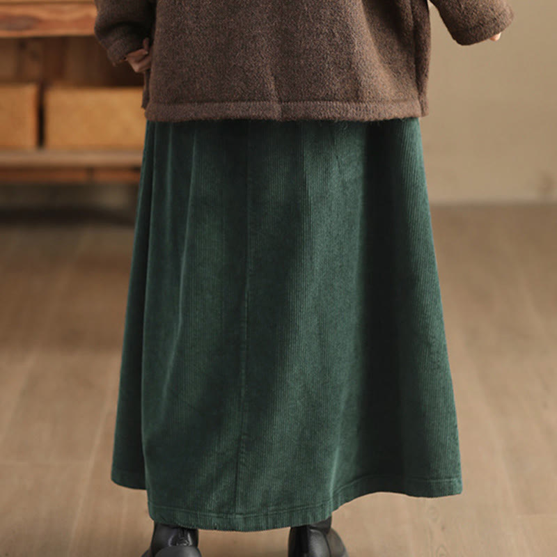 Buddha Stones Women's Plain Cotton Corduroy 7-8 Length Skirt With Pockets - image 2