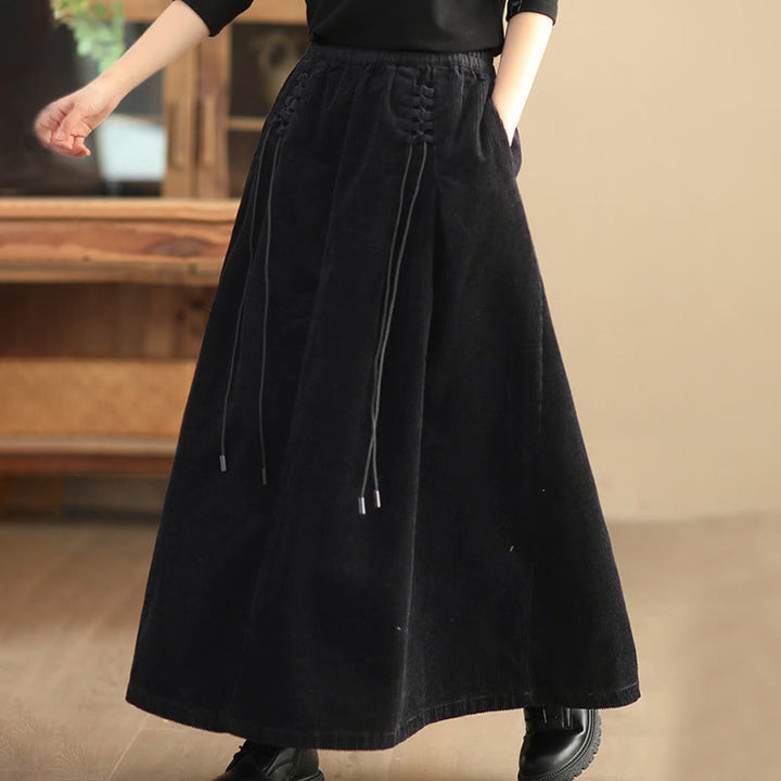 Buddha Stones Women's Plain Cotton Corduroy 7-8 Length Skirt With Pockets - image 7