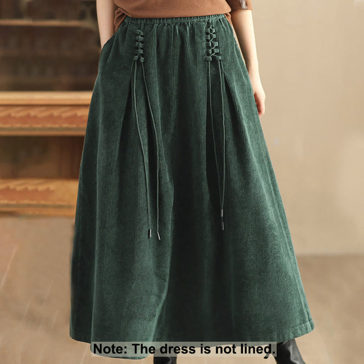 Buddha Stones Women's Plain Cotton Corduroy 7-8 Length Skirt With Pockets - image 1