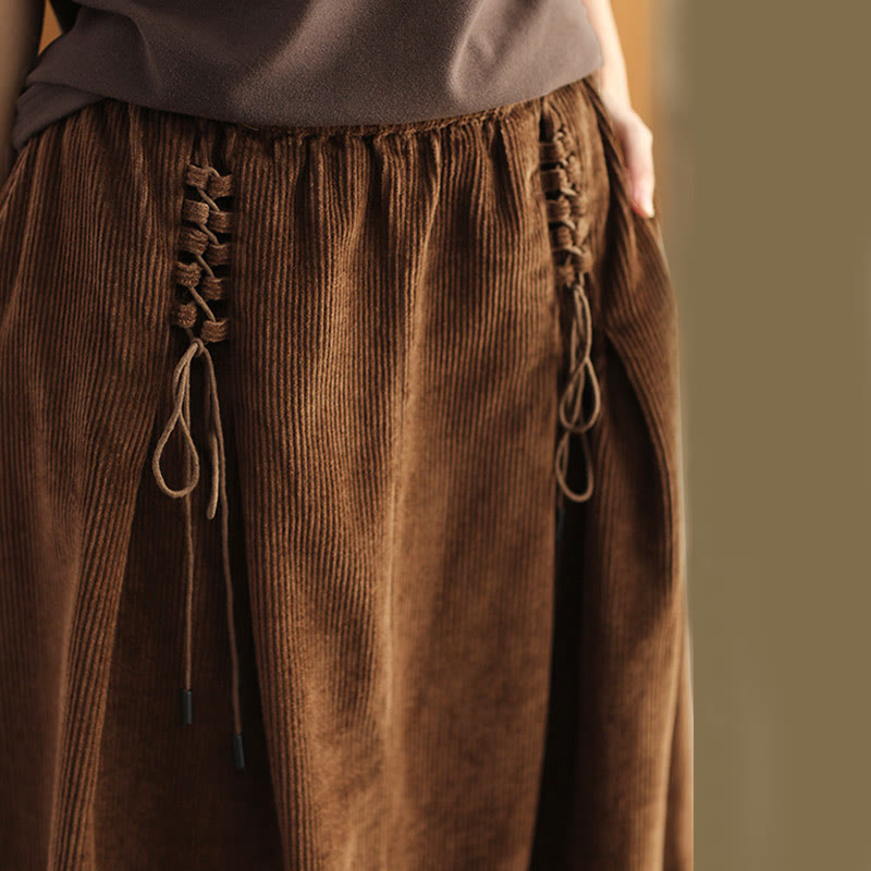 Buddha Stones Women's Plain Cotton Corduroy 7-8 Length Skirt With Pockets - image 12