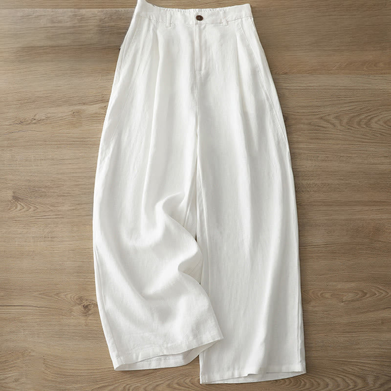 Buddha Stones Solid Color Cotton Women's Button Wide Leg Pants With Pockets - White - US8-10,UK/AU12-14,EU40-42 (2XL) - image 4