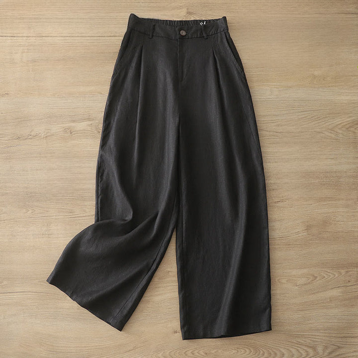 Buddha Stones Solid Color Cotton Women's Button Wide Leg Pants With Pockets - Black - US8-10,UK/AU12-14,EU40-42 (2XL) - image 16