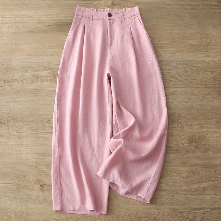 Buddha Stones Solid Color Cotton Women's Button Wide Leg Pants With Pockets - Pink - US8-10,UK/AU12-14,EU40-42 (2XL) - image 25