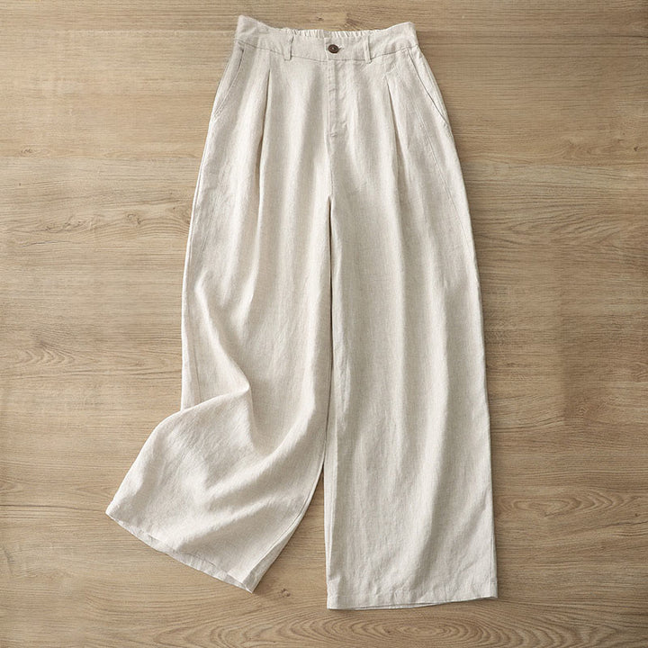 Buddha Stones Solid Color Cotton Women's Button Wide Leg Pants With Pockets - Beige - US8-10,UK/AU12-14,EU40-42 (2XL) - image 34