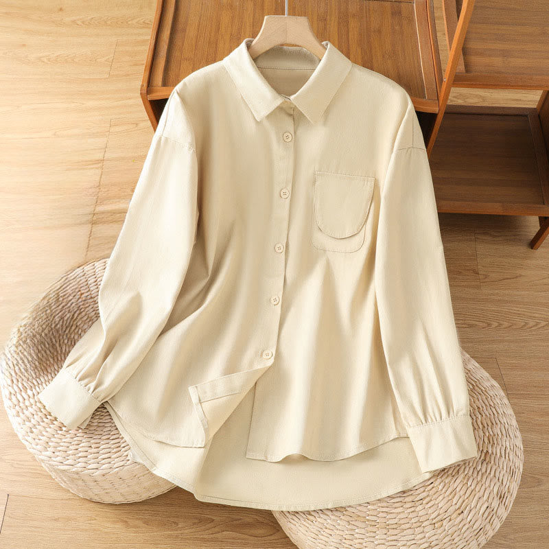 Buddha Stones Casual Women's Long Sleeve Stand Collar Cotton Shirt With Pockets - PapayaWhip - US14,UK/AU18,EU46 (2XL) - image 18