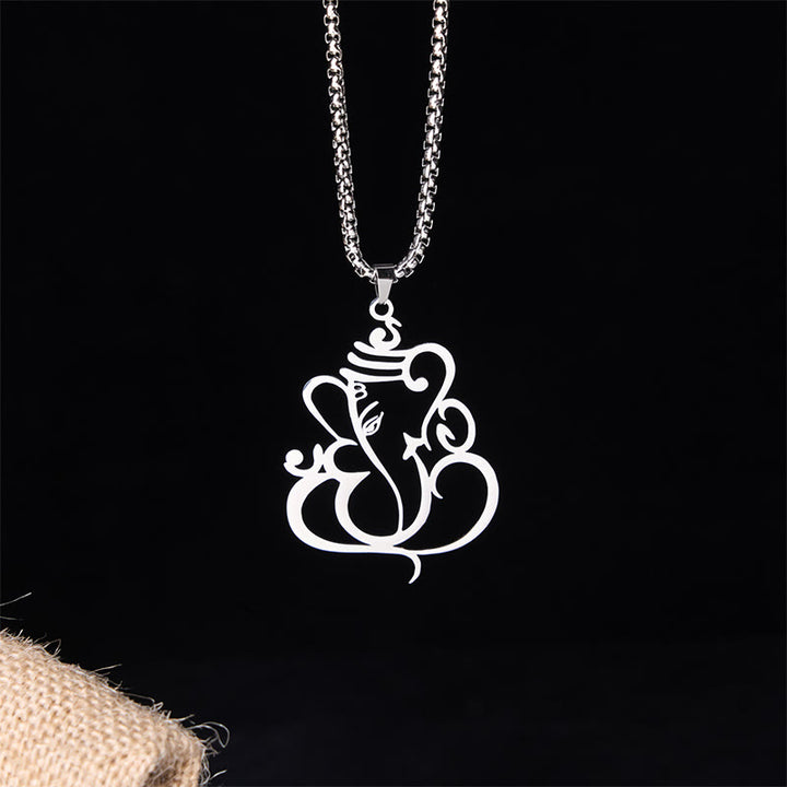 Buddha Stones Ganesh Elephant Stainless Steel Protection Necklace Pendant - Silver - image 7