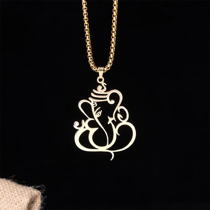 Buddha Stones Ganesh Elephant Stainless Steel Protection Necklace Pendant - Gold - image 0