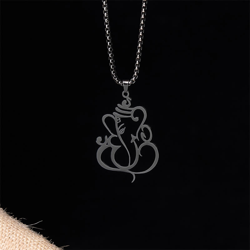 Buddha Stones Ganesh Elephant Stainless Steel Protection Necklace Pendant - Black - image 13